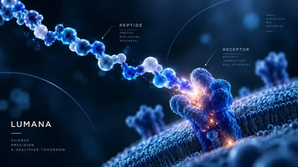 A peptide binding to a cell-surface receptor, triggering a signaling response inside the cell