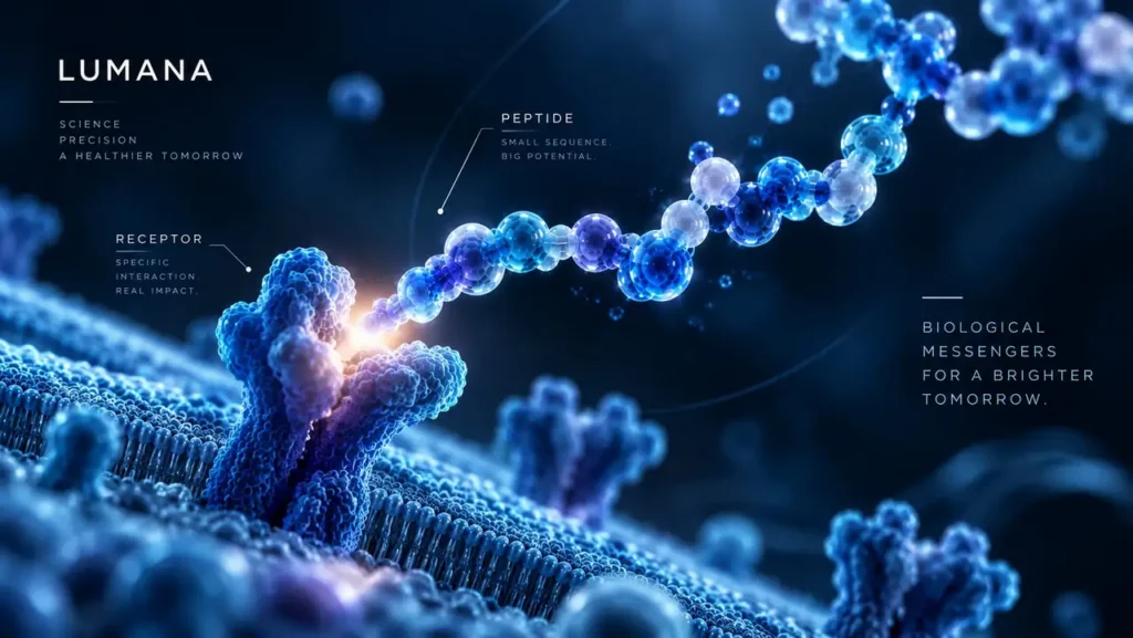 Illustration of peptide chains acting as biological messengers between cells